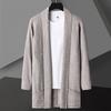Frühling Herbst Herren Langer Cardigan Einfarbige Warme Gestrickte Pulloverjacke Mode Schlanke Passform Strick-Cardigans Herren Trend Pulloverjacke