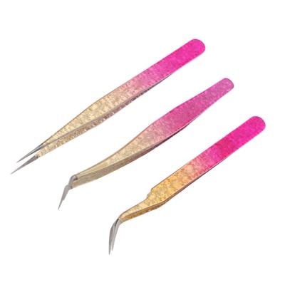 3pz Pinzette per Nail Art Acciaio Inossidabile Punte Dritte Piegata Manicure Pinzetta per Strass Colore Degradé