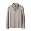 Men's Winter Striped Knitted Sweater - Faux Two-Piece with Turn-Down Collar, Fleece Lined
