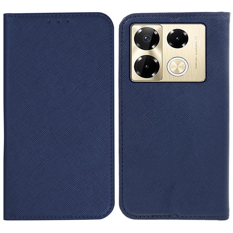 

For Infinix Note 40 Case Cross Texture Magnetic Closing Leather Phone Wallet Cover Dark Blue