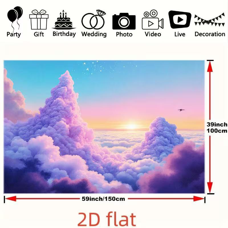 2D Dreamy Sky Backdrop Pink Purple Cotton Candy Clouds At Sunset Photography Background