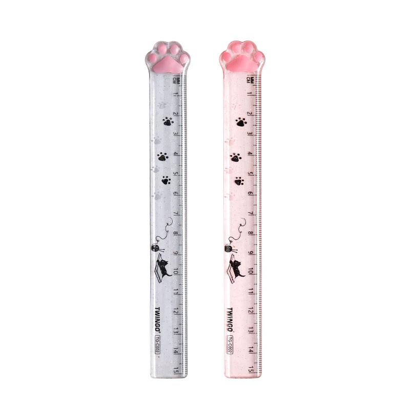 Règle de patte mignonne de 15cm, chatons de dessin animé, règle de mesure droite en plastique acrylique, signet, papeterie fournitures scolaires et de bureau