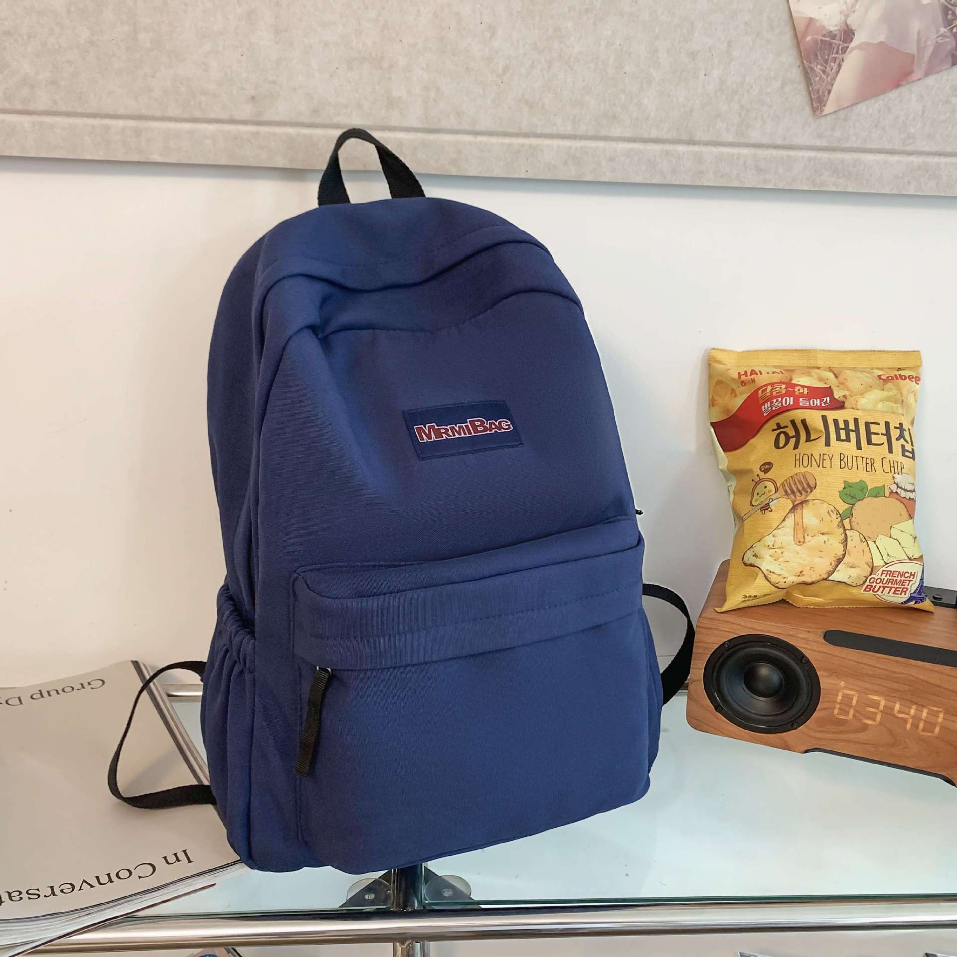 

ins style versatile schoolbag female design sense niche high school students junior high school students large capacity backpack синий