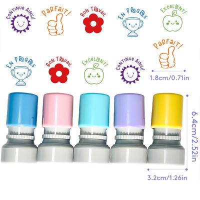 5 Stück/Set Französischlehrer Stempel Rund Selbstfärbend Französischer Stempel Lob Hausaufgaben Korrigieren Schreibwaren Schüler ermutigen