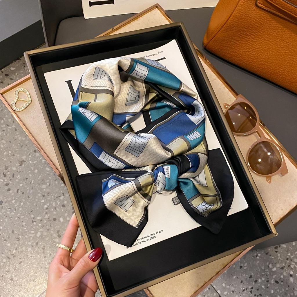 Luxury Women Elegant Boho-Chic Print Scarf Headband Neckerchief Foulard Female Hair Scarfs Neck Tie Skinny Scarves Soft Satin
