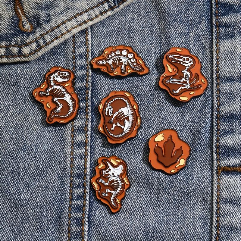6pcs Creative Dinosaur Fossil Alloy Brooches Embroidery Patches Versatile Additions for Decorating Clothing Shoes and Bags Hats