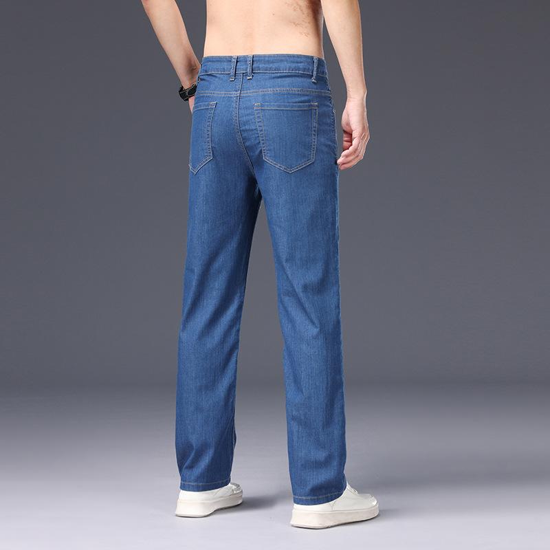 JYL Spring thin jeans men's wide and straight business novel elastic trousers