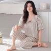 Pajamas women's 11-year new summer cotton short-sleeved cropped pants thin summer large-size loungewear can be worn outside the set