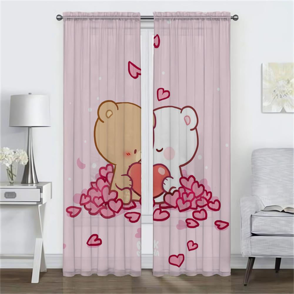 Zasłony Kuchenne 2 Sztuki Brzoskwiniowy Kot Mochi Zasłona do Salonu Tiul do Sypialni Dekoracja Halloween Zasłony do Wnętrza Domu