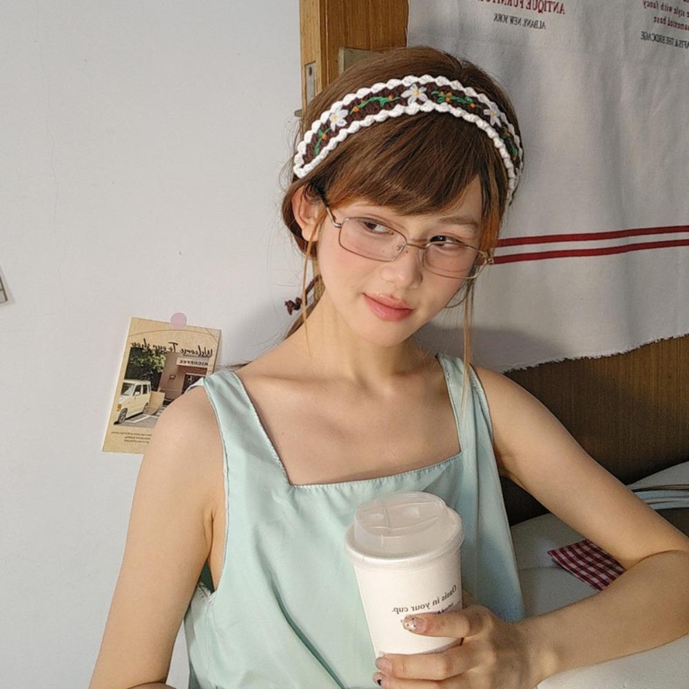 Besticktes Häkel-Haarband Wollgarn Pastoraler Stil Haarband Gestricktes Blumen-Stirnband Mädchen