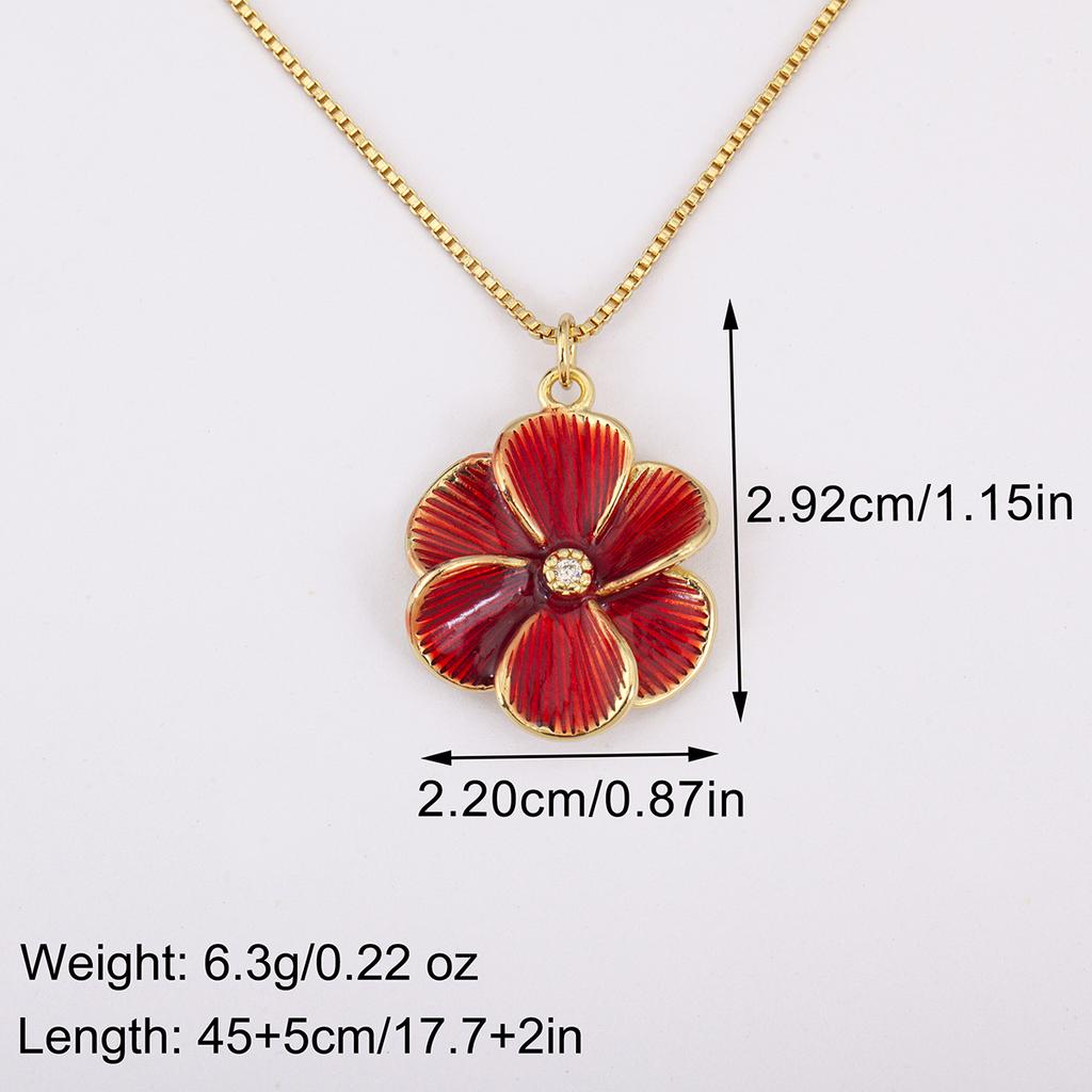 Nidin Hot Sale Enamel Rose Red/Pink Flower Charm Pendant Necklace For Women Girls Fashion Elegant Aesthetic Jewelry Accessories
