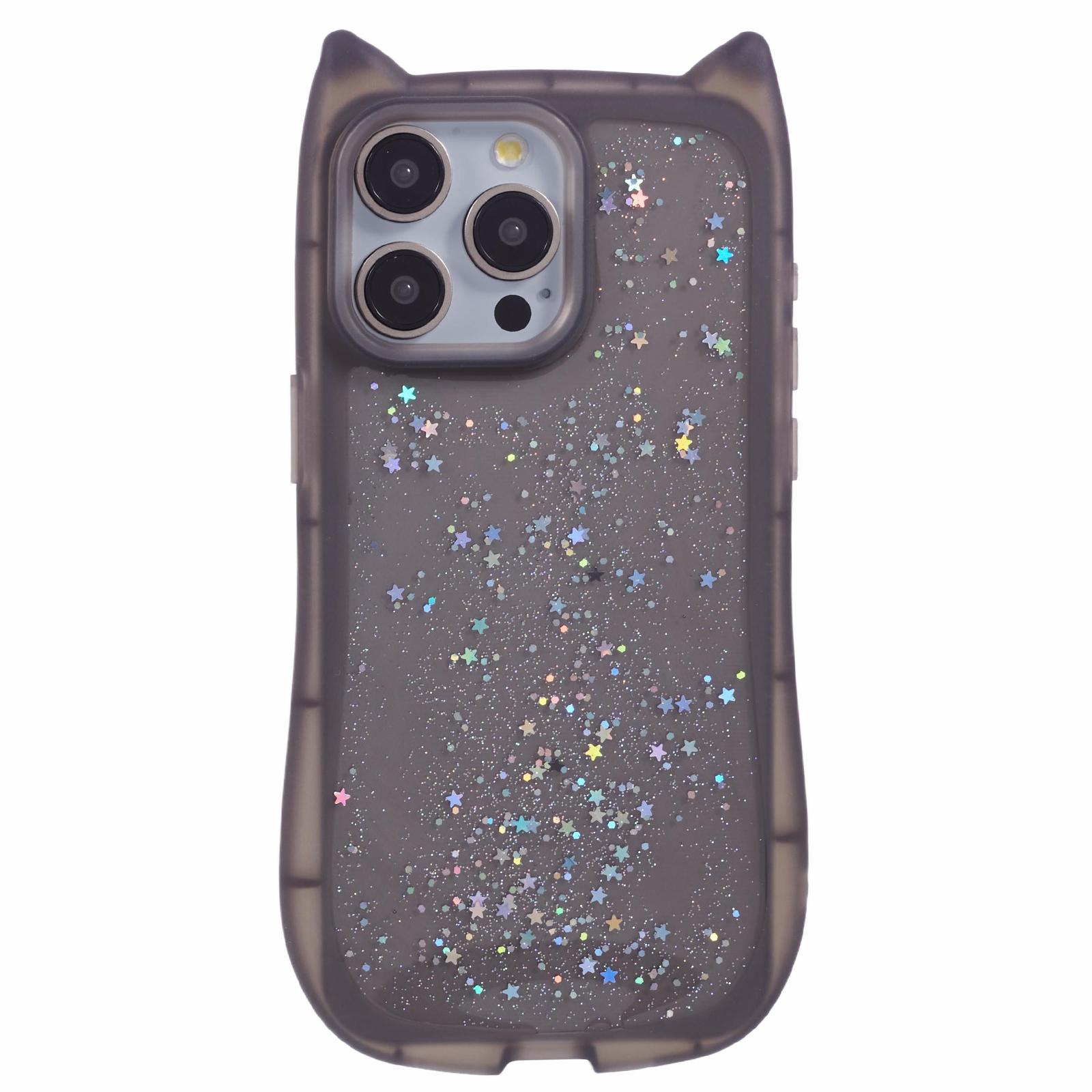 

JTW Series For iPhone 12/12 Pro Case Epoxy TPU Phone Cover Cute Cat Ear Design Transparent Black