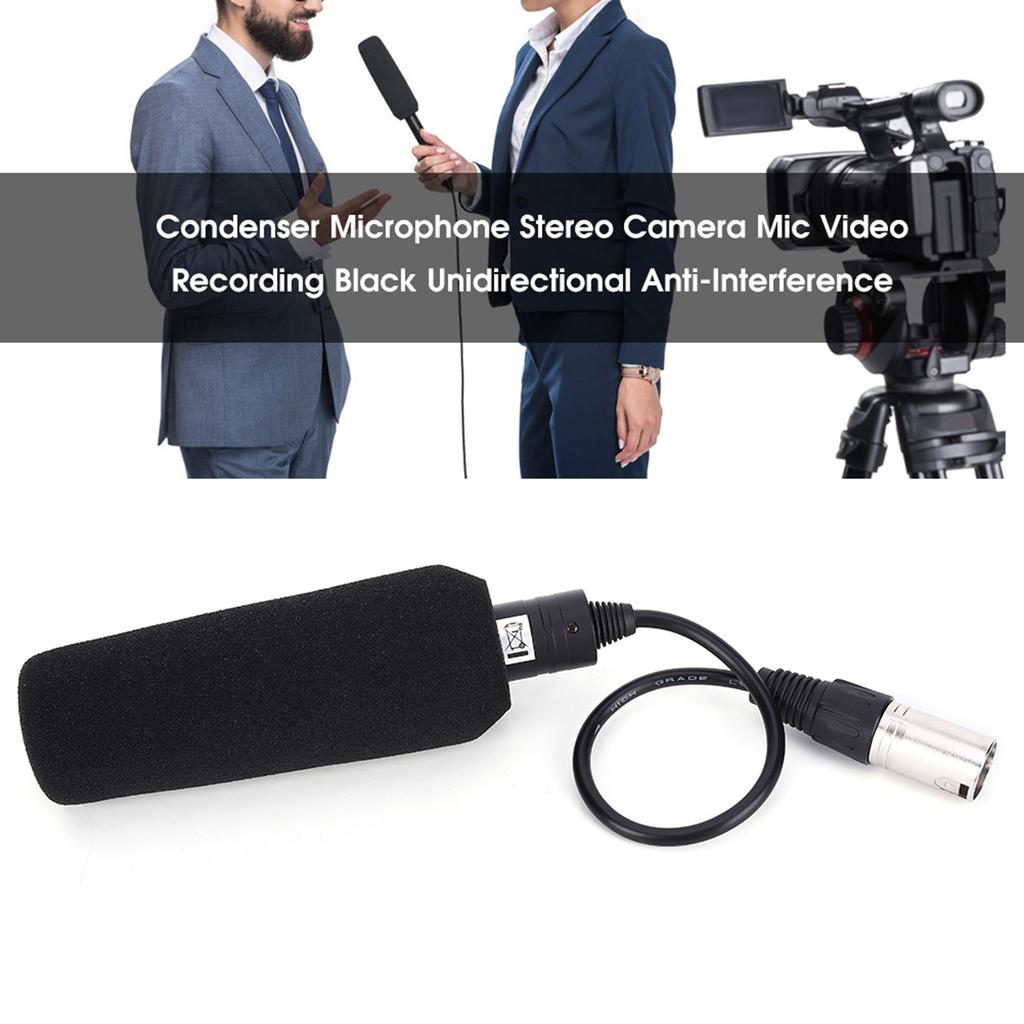 Condenser Microphone Stereo Camera Mic Video Recording Black Unidirectional Anti Interference(Black