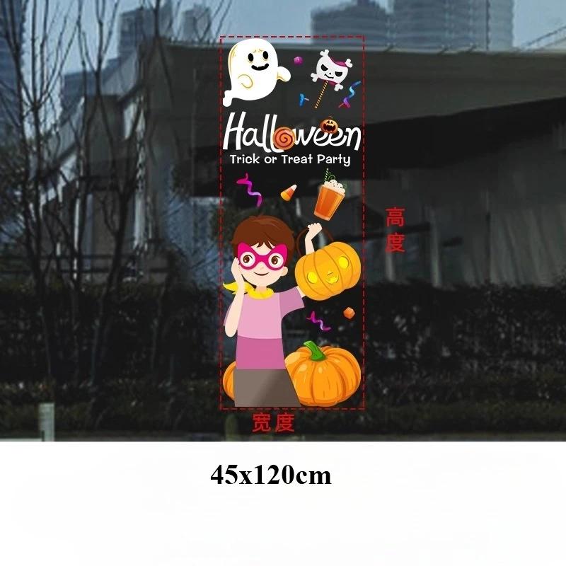 45x120cm Halloween Pumpkin Window Stickers Cartoon Candy Jack-o'-lantern Static Sticker Black Cat Ghost Festival Happy Halloween