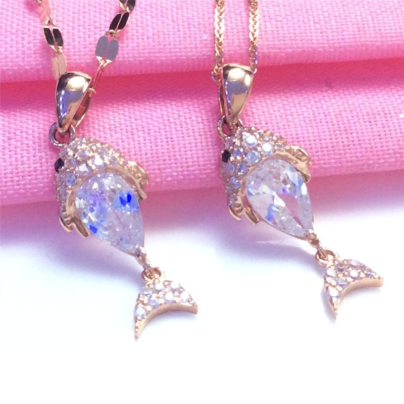 

Изысканный подвеска-золотая рыбка с цветным золотом и цирконами, женская, русская, корейская версия, модная, позолоченная 585 пробой, цепочка на ключицу