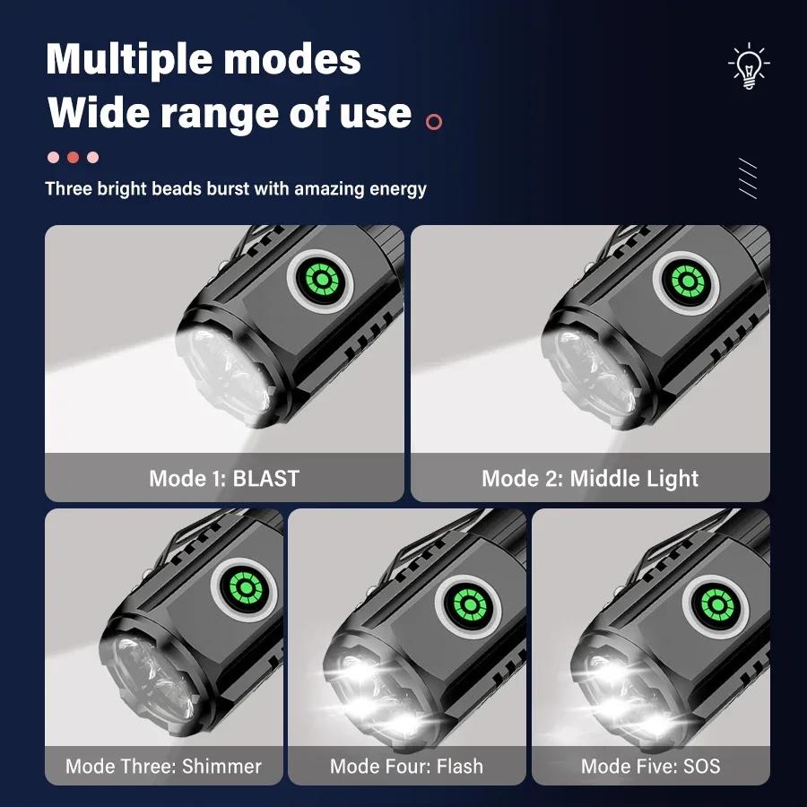 3*F350 LED Mini  Flashlight Powerful Aluminum Alloy EDC Rechargeable Torch SST20 2000LM Lamp with Tail Magnet Tactical Lantern