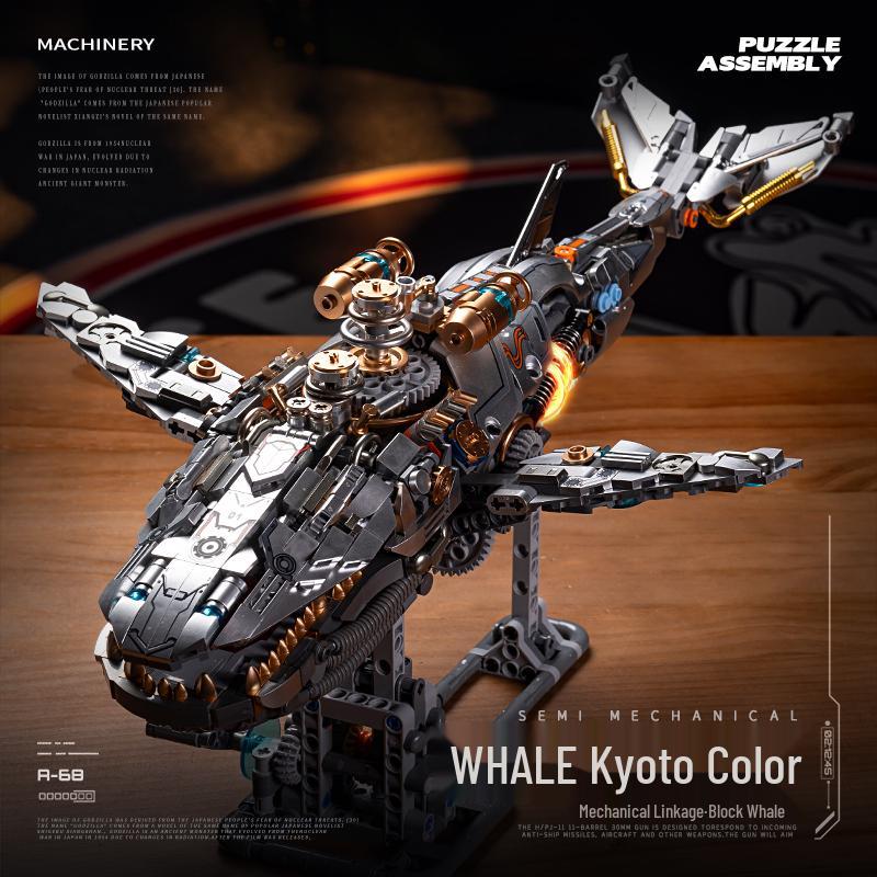 Lego-Compatible Electric Mechanical Whale Building Kit - Challenging DIY Animal Model Toy for Boys
