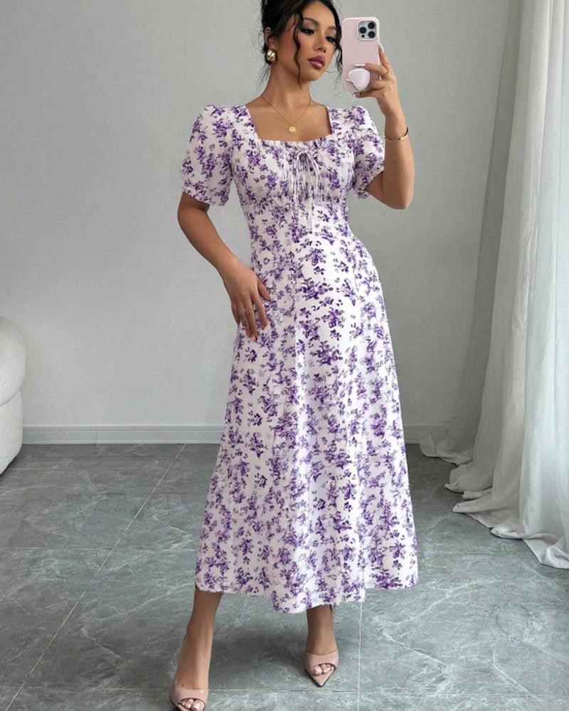 Moda damska Casual V-Neck Spódnica midi z nadrukiem i elastyczną talią