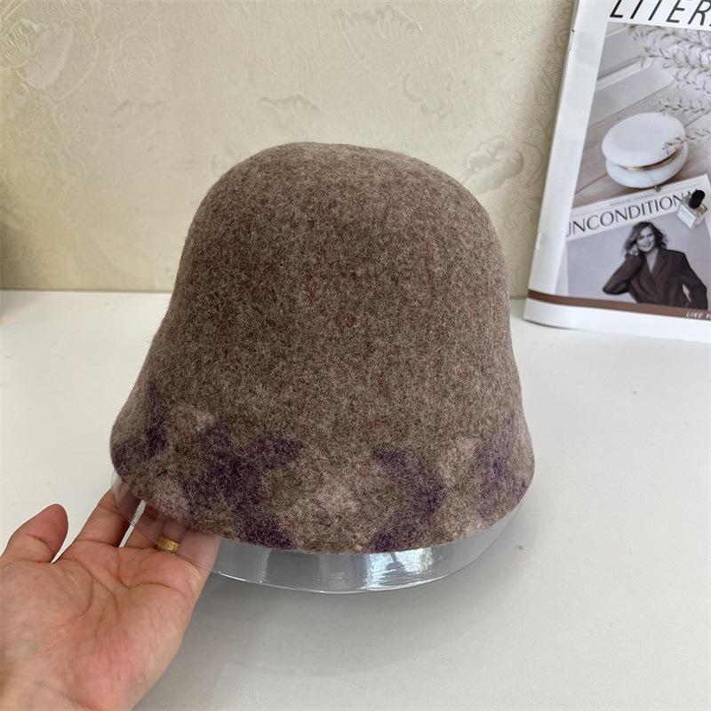 

Шерстяная шляпа женская осень и зима универсальная шляпа-ведро показывающая лицо маленькая повседневная шляпа-ведро теплая шляпа-ведро женская M（56-58cm） темно-коричневого