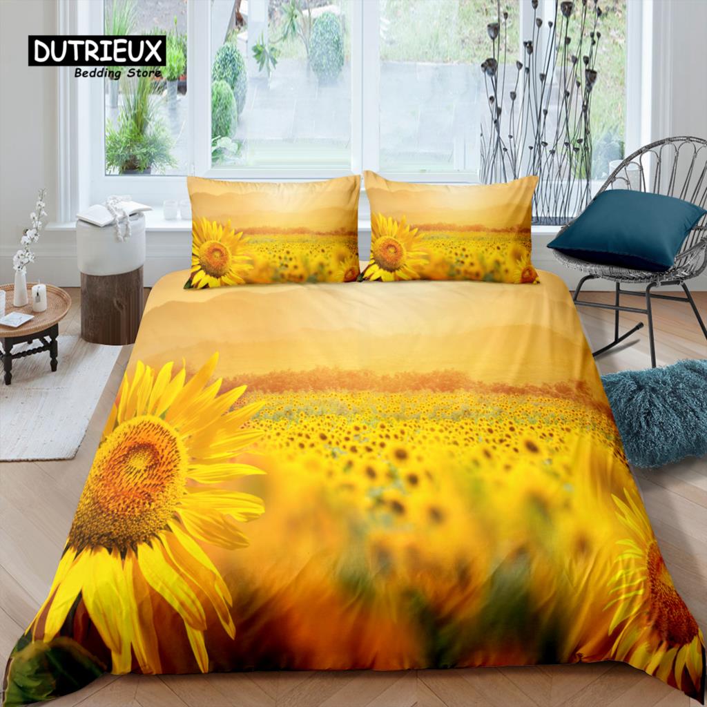 Home Living Luxury 3D Print SunFlower Bedding Set Sunlight Duvet Cover Pillowcase Queen and King EU/US/AU Size Polyester Bedding
