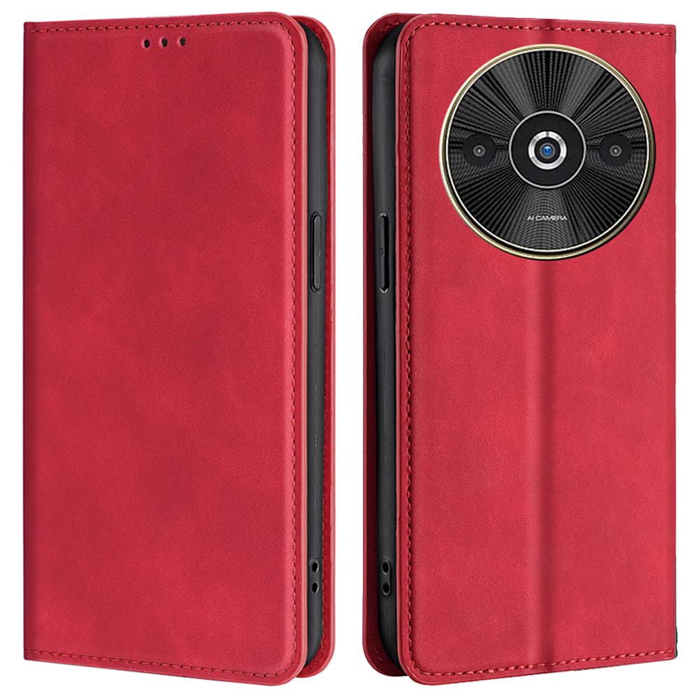 

Для Xiaomi Redmi A3/Poco C61 4G Магнитный чехол Кожаный чехол для телефона с ощущением прикосновения к коже с держателем для карт Red