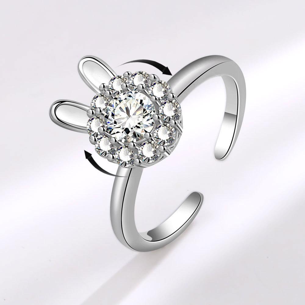 925 Sterling Silver Sunflower Diamond Zircon Rotatable Ring For Women Gift Relieve Stress Ring Jewelry