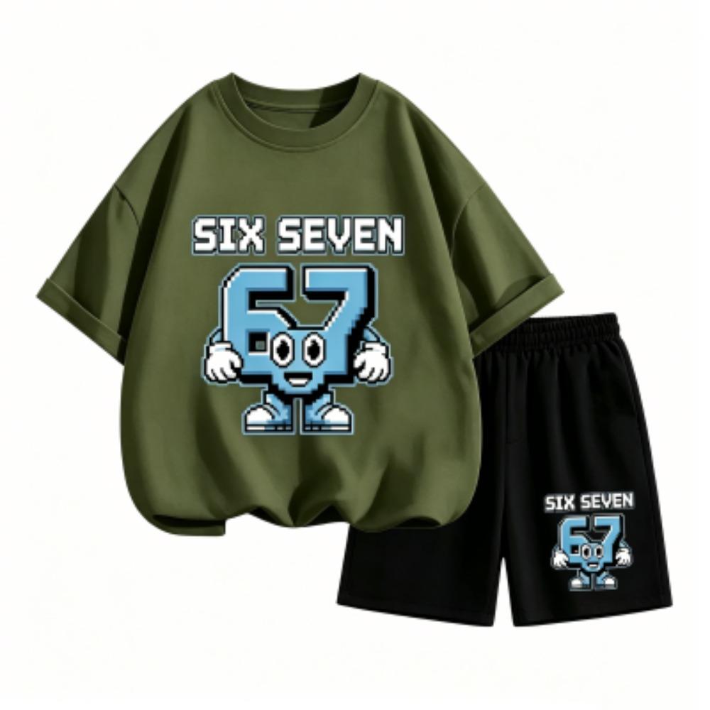 Funny Cartoon Character 67 Printed 15 Colors Outdoor Street Men's T-shirt and Shorts 2 Piece Set Summer Casual Outfit Men's and Women's Sports Set