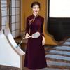 Elegant Vintage-Inspired Long Sleeve Cheongsam Dress Women High-Waisted Fitted Silhouette Chenille Fabric Winter
