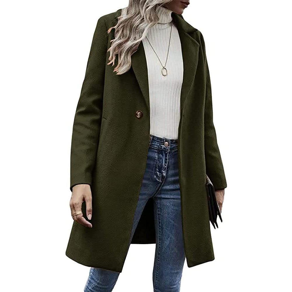 Women's Woolen Mid-Length Trench Coat, British Style, Classic Solid Color, Winter Workwear, Double-Sided Fleece.