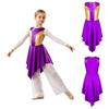 Girls Liturgical Dance Dress Sleeveless Metallic Bodice Color Block with Back Zipper and Asymmetrical Satin Hem for Praise Worship Service