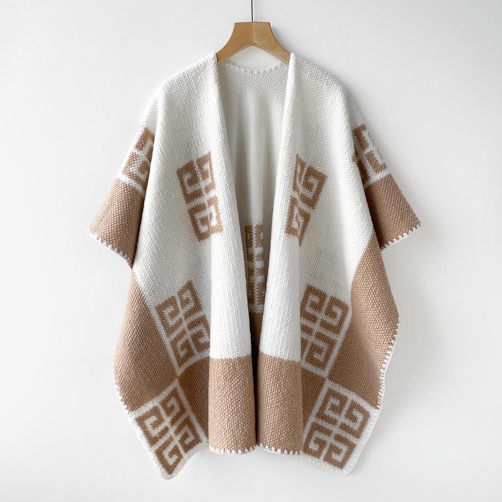Light luxury versatile rough knitted women's shawl retro cape imitation cashmere scarf autumn and winter warm cape