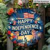 2D Flat, 1pc Round Aluminum "Happy Independence Day" Sign, Patriotic USA Flag & Statue of Liberty Metal Plaque, Vintage Distressed Style, Perfect for