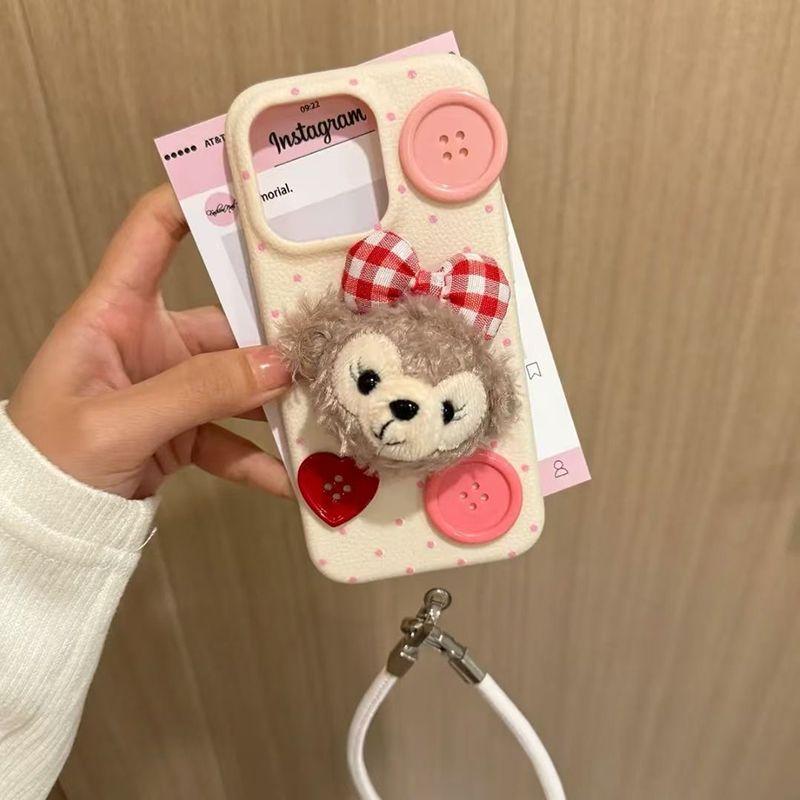 Cute Plush Pear Doll Leather Rope Suitable for Iphone16 15 Leather Pattern Mobile Phone Case Apple 14 Protective Cover
