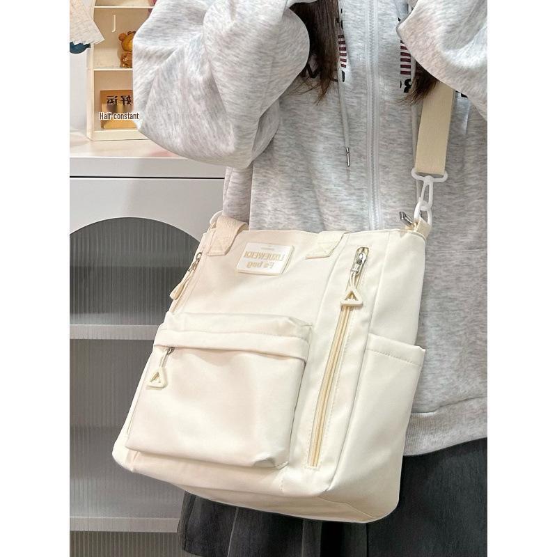 Cream Commuting Crossbody Tote Bag - Large Capacity, Versatile, One-Shoulder Handbag for Students