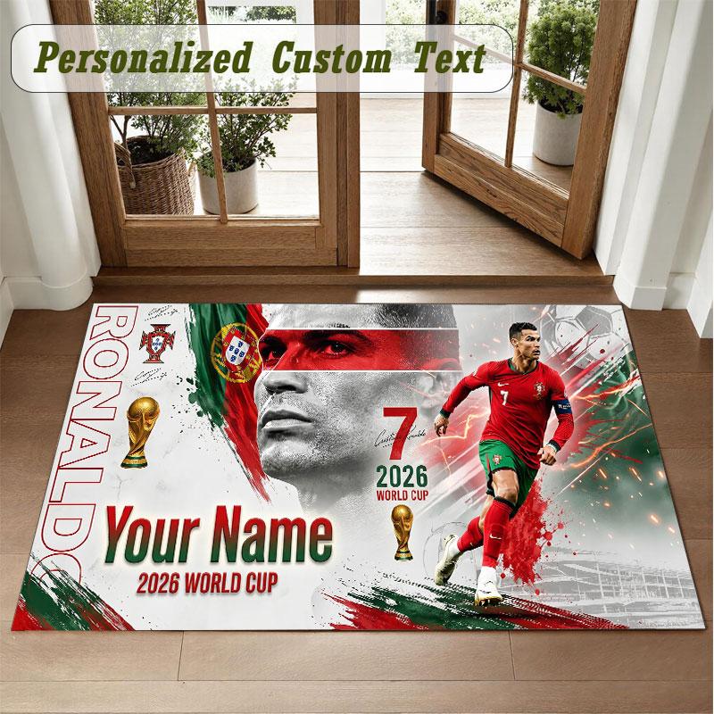 Crystal Velvet Square Rug Custom NameCristiano Ronaldo Pattern Non Slip Home Floor Decor Rug