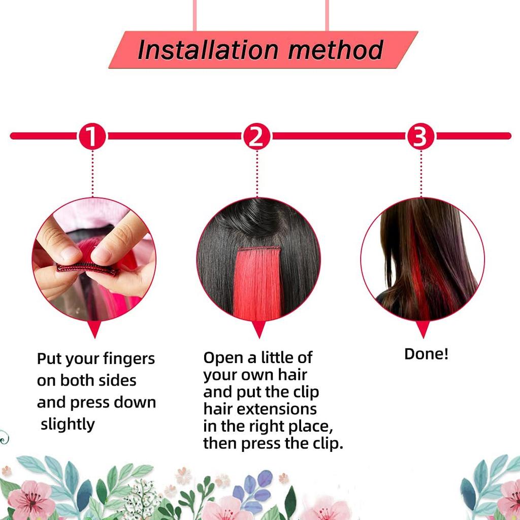 Long Straight Synthetic Black Hair Extensions Clip In Colored Party Highlights Hairpieces for Women Kids Girls