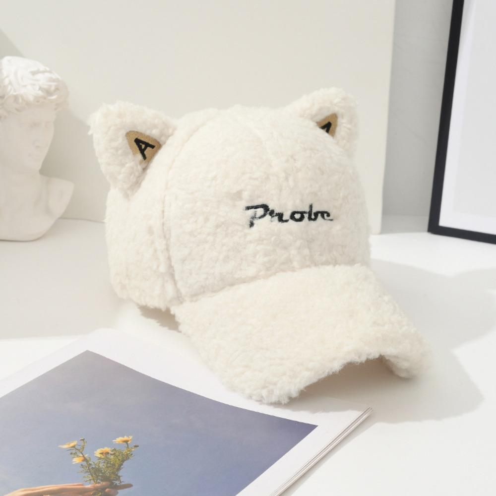 Windproof Cat Ears Baseball Hat Warm Winter Peaked Cap Cute Lamb Wool Baseball Cap  Female