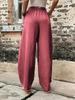 Women's Solid Color Casual Pants with Pockets and Elastic Waist.
