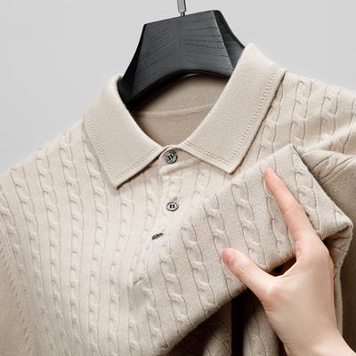 Autumn/Winter New Men'S High End Quality Fried Dough Twists Long Sleeved Sweater Soft Thickened Lapel Knitting Men'S Clothing