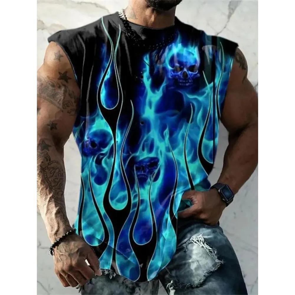 Summer Men's Retro Animal 3D Printed Short Sleeve Vest Round Neck Casual Loose Comfortable Soft Breathable Oversized Vest