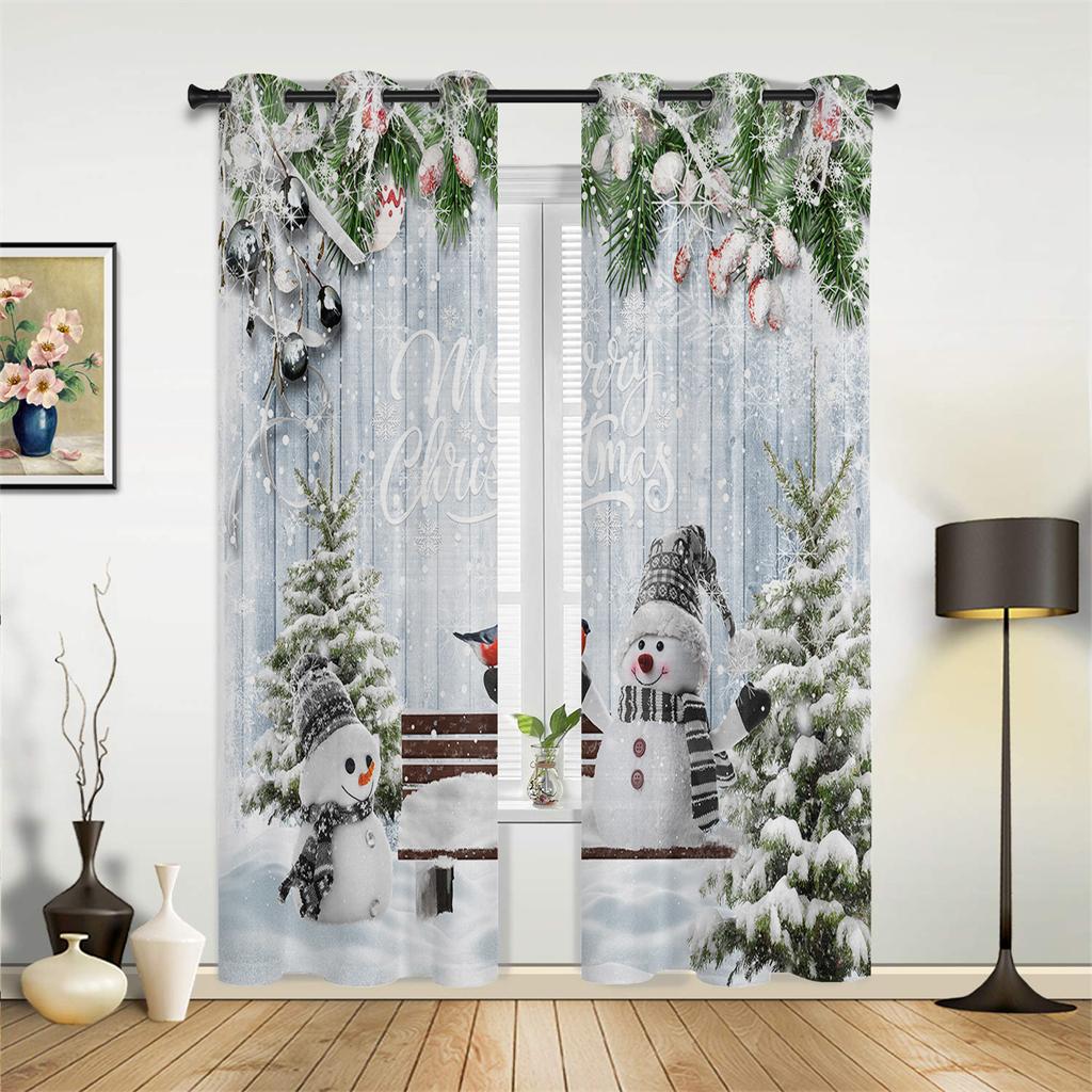 Pink Romantic Snowman Curtains Red Blue Christmas Decor Curtains Living Room Bedroom Kitchen Balcony Window Decor 2 Panels
