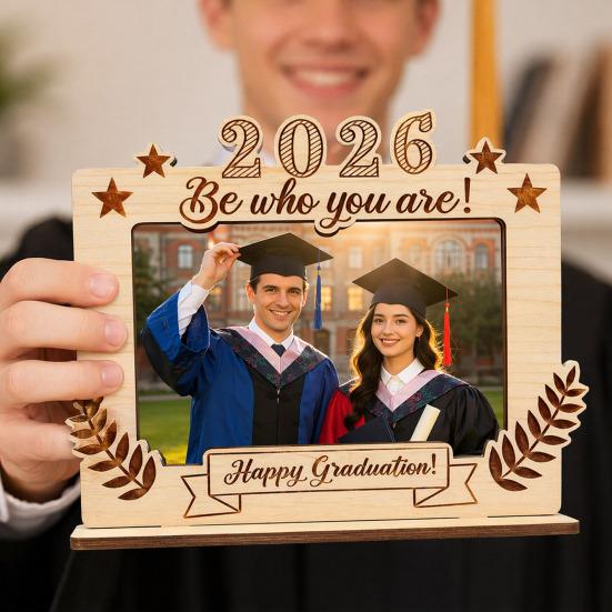 2026 Graduation Decoration Photo Frame, Season Theme, Wood Carving with Stable Multi-style Frame Base Memory Gift for Parties And Commemorations