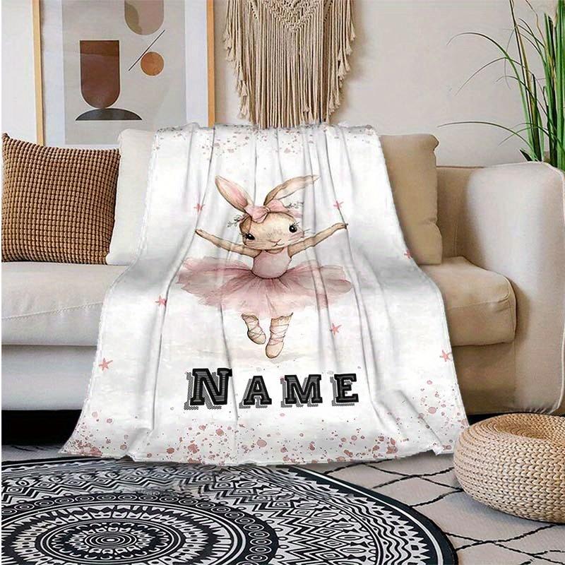 Coperta Personalizzata Coniglio Ballerina Design Coniglio Tutù Rosa Nome Personalizzato Pile Coperta Tutte le Stagioni Morbida Calda Biancheria da Letto per Bambini Regalo