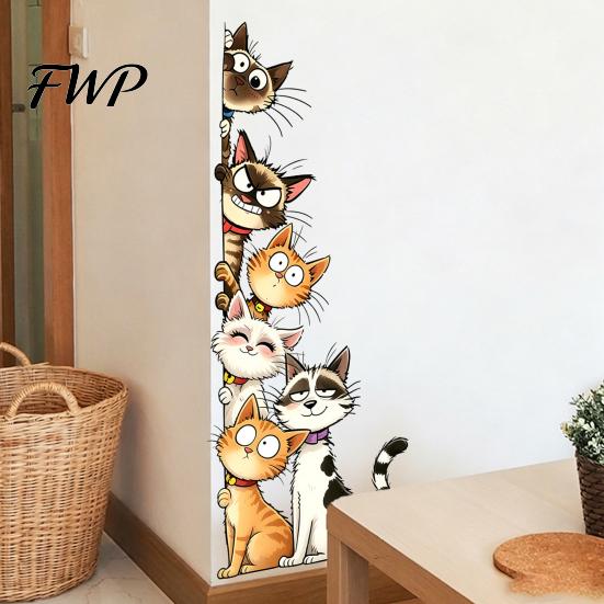 Cartoon Cat or Dog Wall Art Cute Cats/Dogs Stickers, Waterproof PVC Decals, Peel And Nursery Room Decorations Stick Decorative Murals for Bedroom