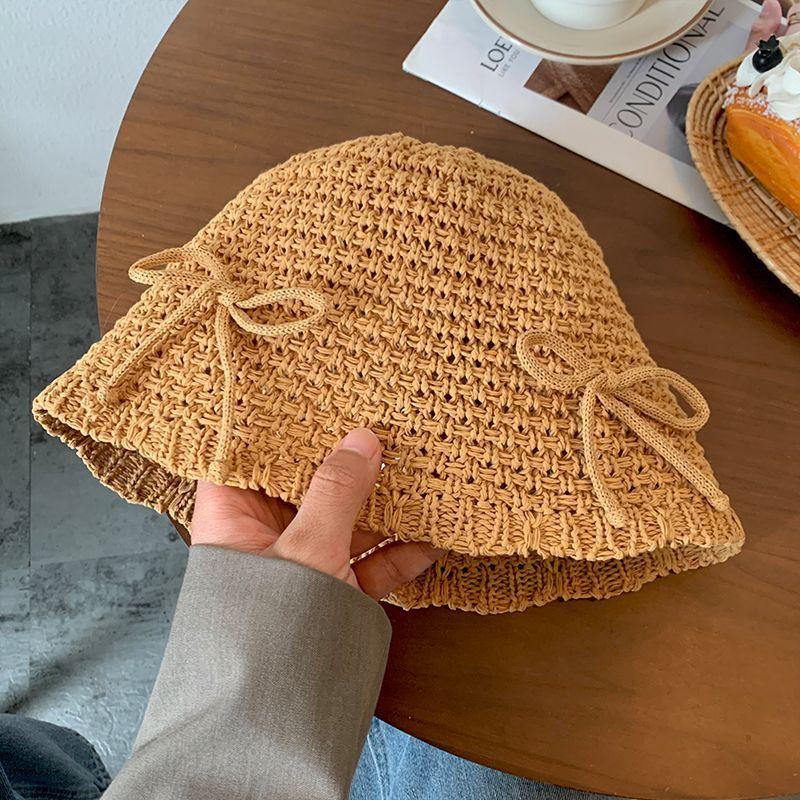 New bucket hat women's summer sunshade sunscreen straw woven basin hat versatile face small wide brim woven hat