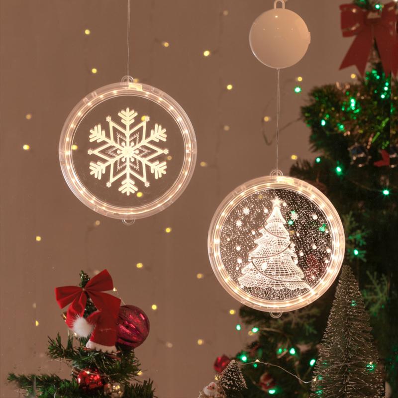16cm Led Hanging Christmas Decorative Lights 3d Acrylic Led Lamps With Suction Cups For Doors