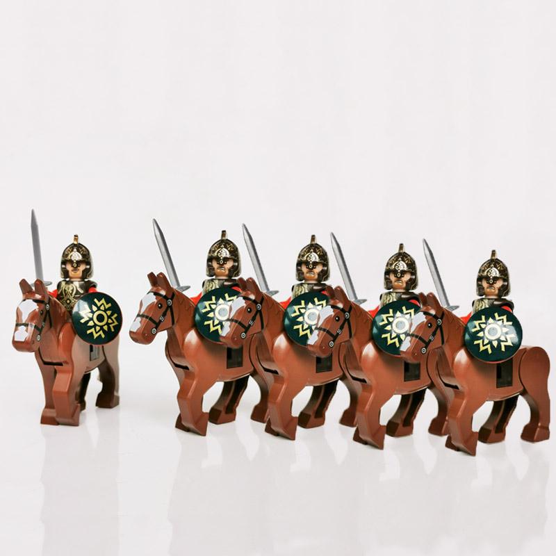 5 Sets Mittelalterliche Burg Ritter Dunkler Sauron Schlacht Fünf Heere König von Rohan Römischer Soldat mit Pferdefigur Bausteine Kinderspielzeug