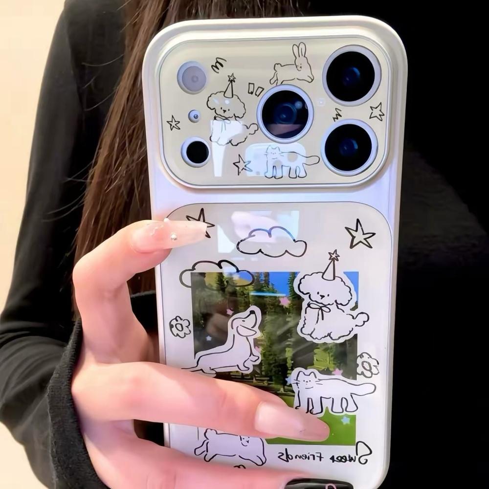 Cute Cartoon Doodle Grass Line Animals Case for iPhone 17 Pro Max 16 Pro New Korean Style Anti Drop Phone Cover