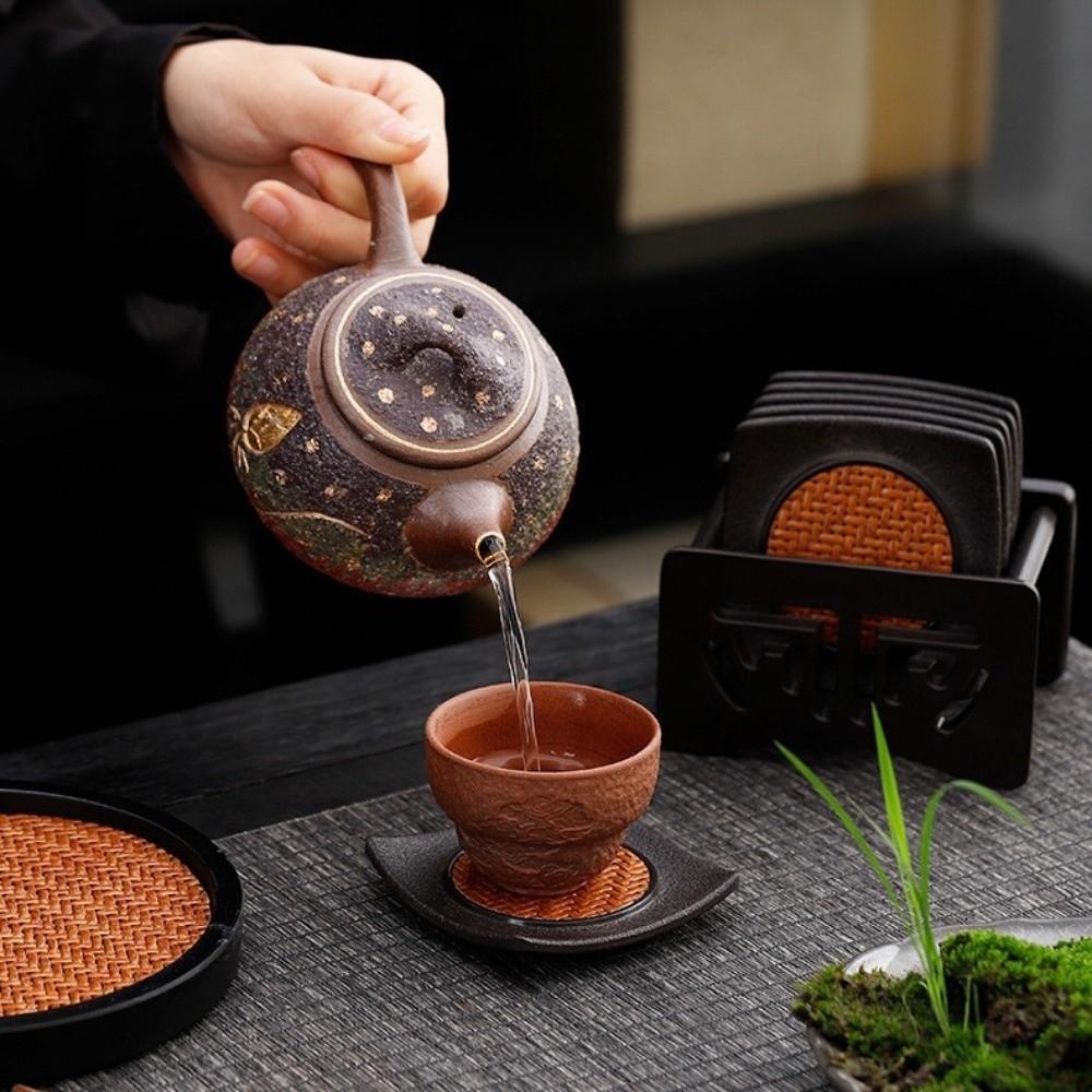 6pcs Anti-scalding Rattan Tea Coaster Set Chinese Style Tea Cup Holder Heat Insulation Mat  Home Use