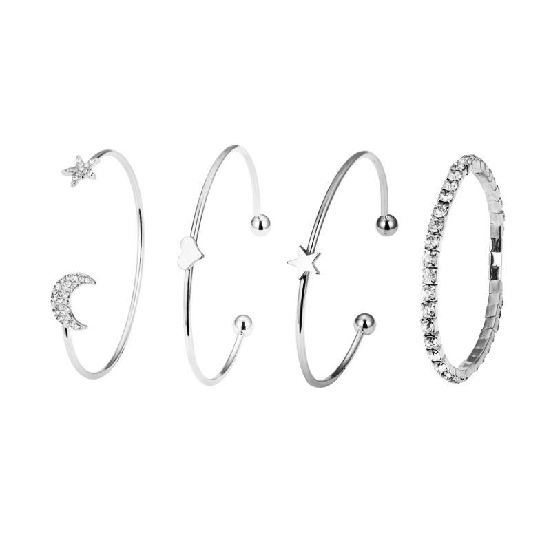 Fashion Personality Creative Ladies Alloy Diamond Pentagram Moon Piece Open Bracelet Bracelet